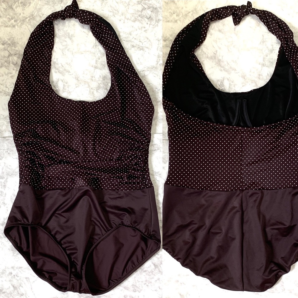 Miraclesuit Women’s One Piece Swimsuit Size 22W Brown White Polka Dots
